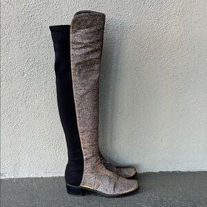 Suart Weitzman 5050 Reserve Metallic Over the Knee Boot Pyrite Glitter Sz 8